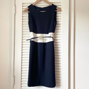 Jones New York Collection Navy Blue White Sleeveless Belted Sheath Dress Size 2